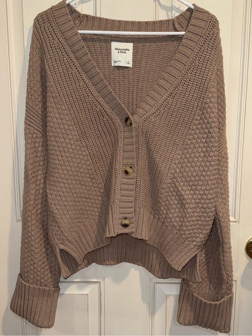 Abercrombie & Fitch Women's Taupe Knit V-Neck Button Cardigan